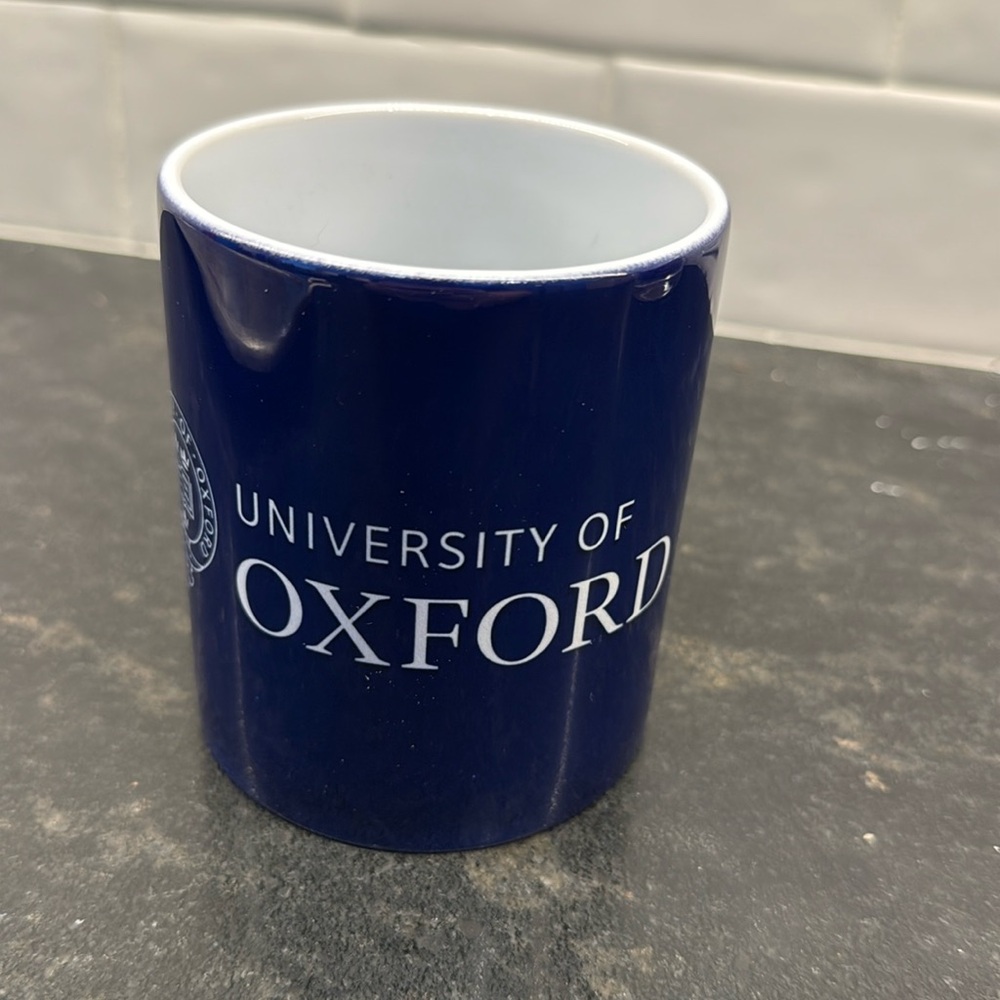 Navy and white University of Oxford mug. Brand new.